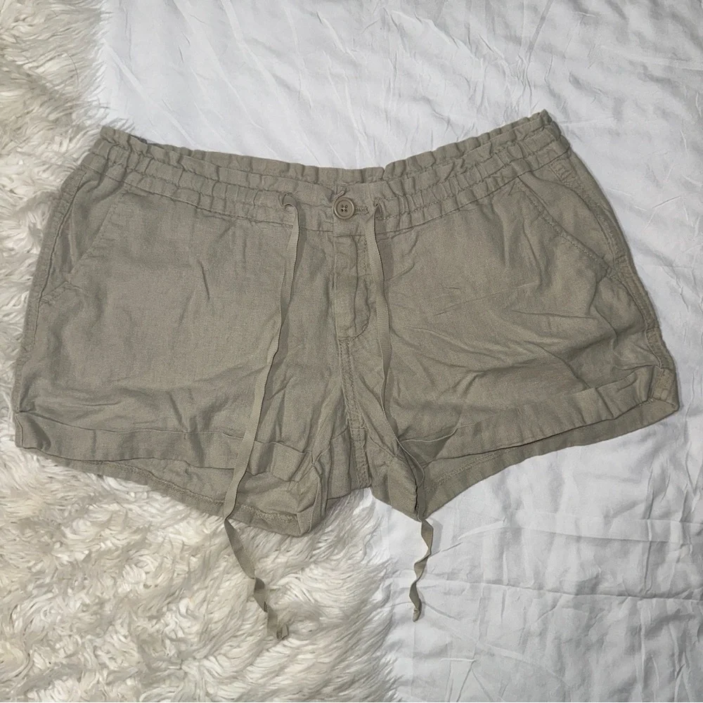 Old Navy | A Stones Throw Linen Paper Bag Shorts Tie Waist Cuffed Hem Beige